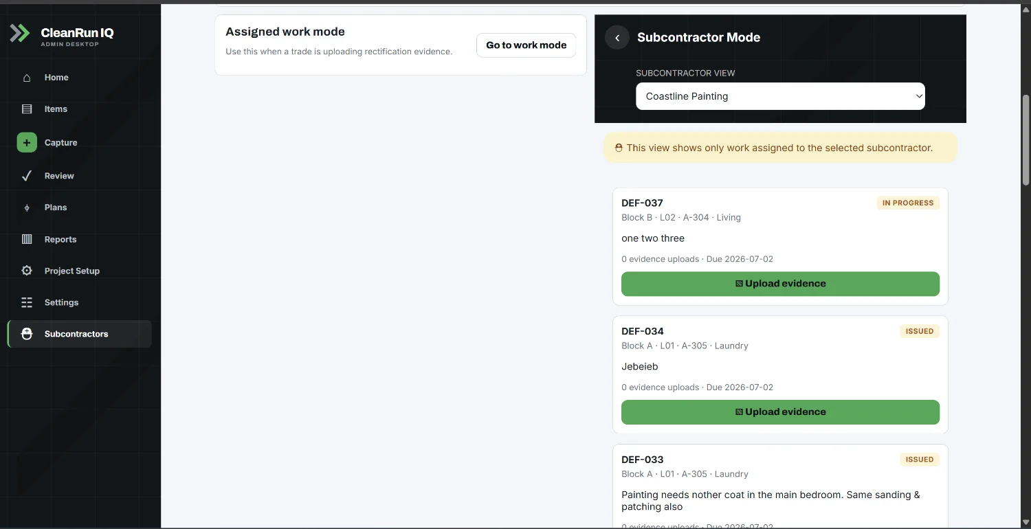 CleanRun IQ admin desktop
