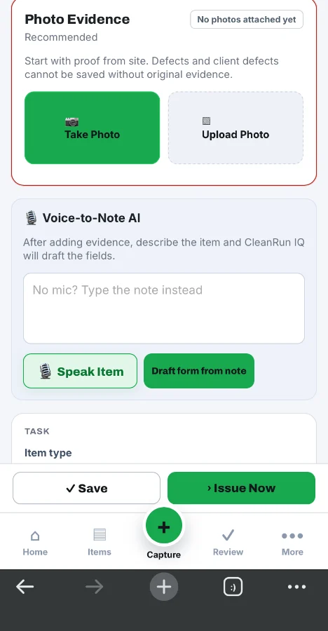 CleanRun IQ items list — subcontractor view